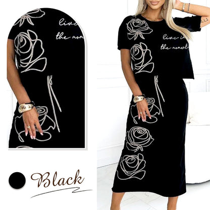 🔥🖤Black Friday Sale: 50% Rabatt🔥Damen 2-teilige Outfits Basic T-Shirt & Midirock